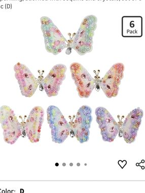 Crystal And Sequin Butterfly Hair Clips 6pc